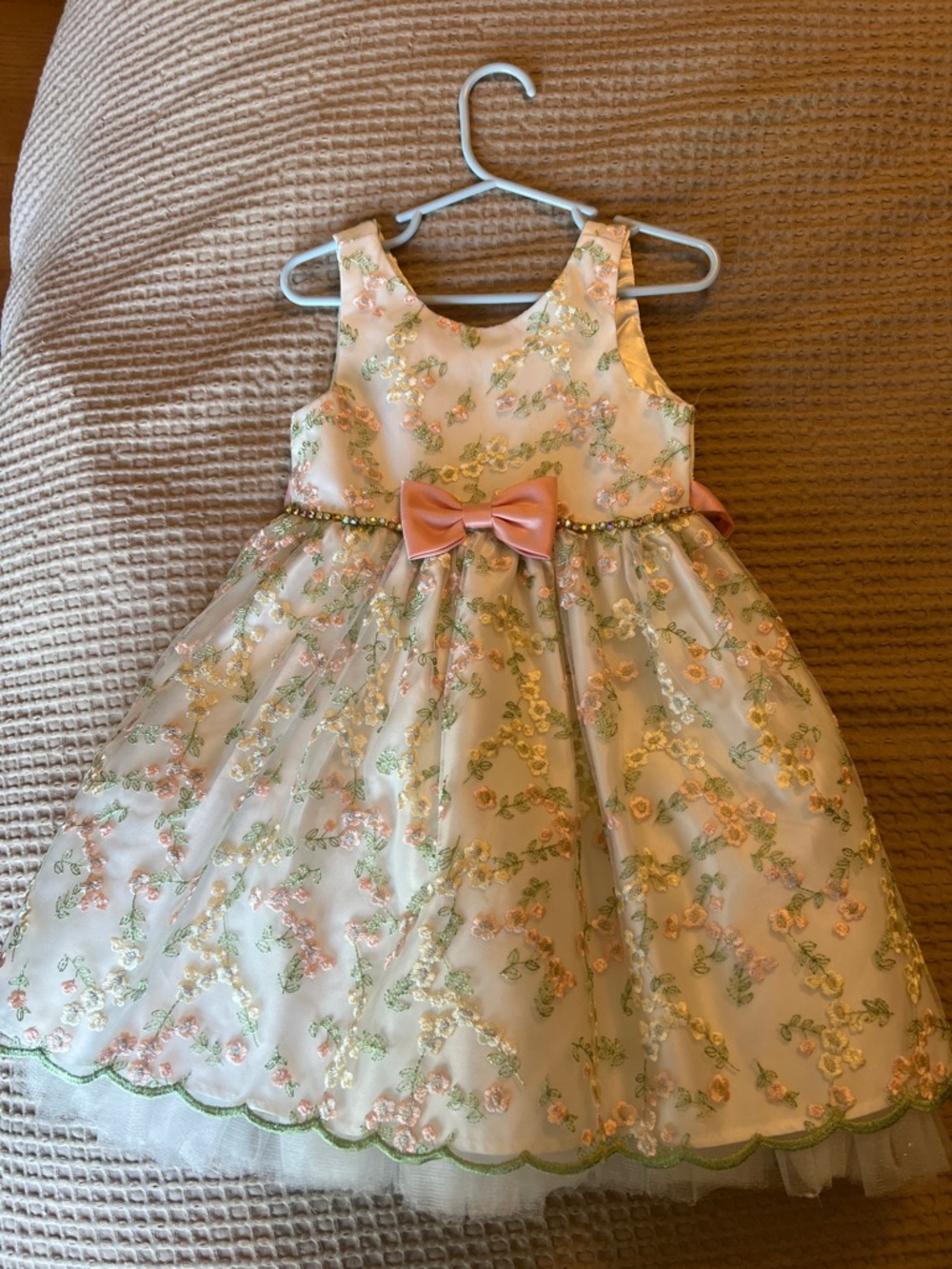 American Princess Pink and Gold Floral Embroidered Party Dress with Bow